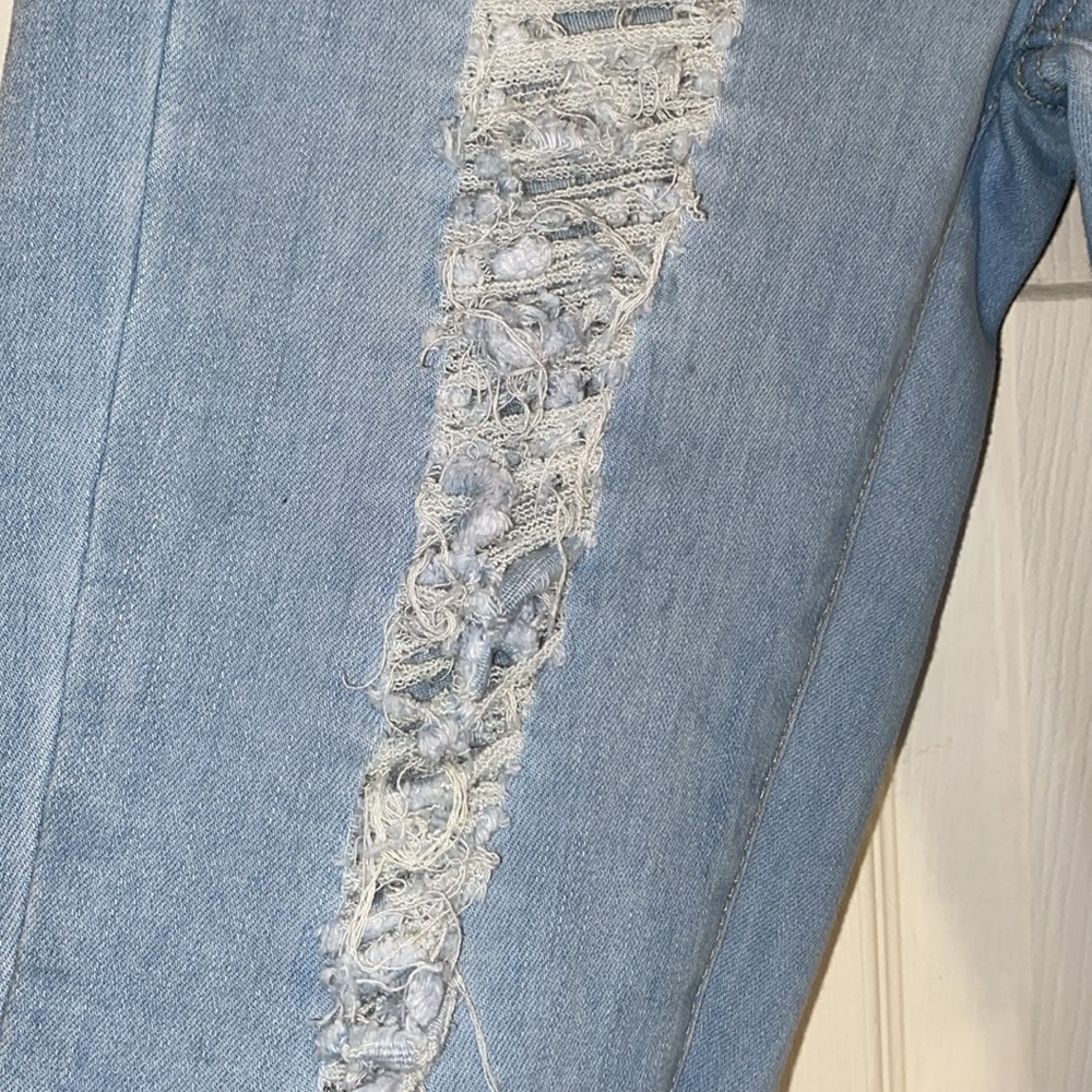 JC JQ Light Blue High Waist Stretchy Flared Bottom Denim Destroyed Jeans NEW - Picture 10 of 15